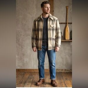 Woolrich 1950s 60s Vintage Wool Cruiser Jacket Plaid Cream M